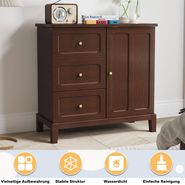 Accent Cabinet with 3 Drawers and Door – Wooden Sideboard with Shelves