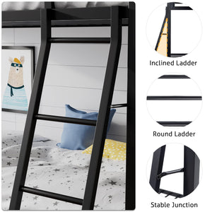 Twin Over Twin Metal Bunk Bed with Ladder & Guardrail
