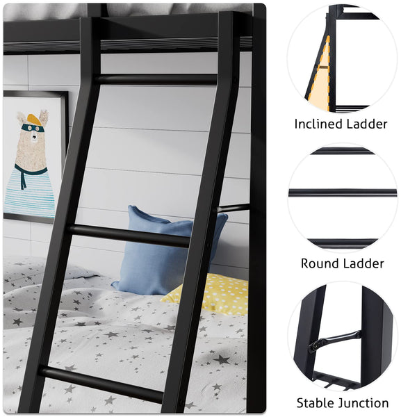 Twin Over Twin Metal Bunk Bed with Ladder & Guardrail