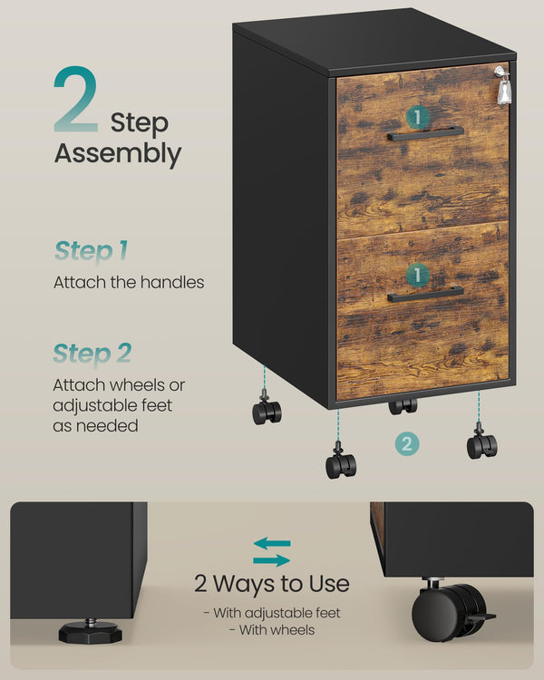 2-Drawer Mobile File Cabinet with Lock