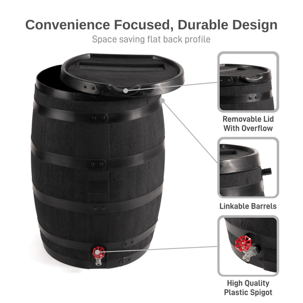 55-Gallon Flat Back Eco Rain Barrel with Removable Lid