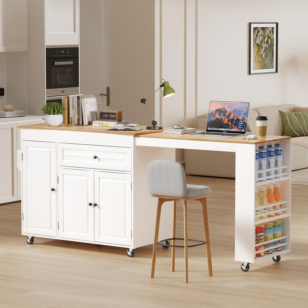 Expandable Kitchen Island on Wheels with Storage