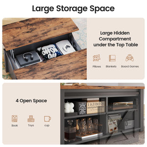 Lift Top Coffee Table with Hidden Storage and Adjustable Shelves