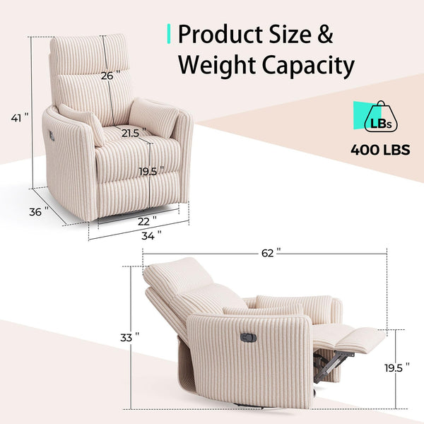 360 Swivel Recliner Nursery Glider Chair with Pillows