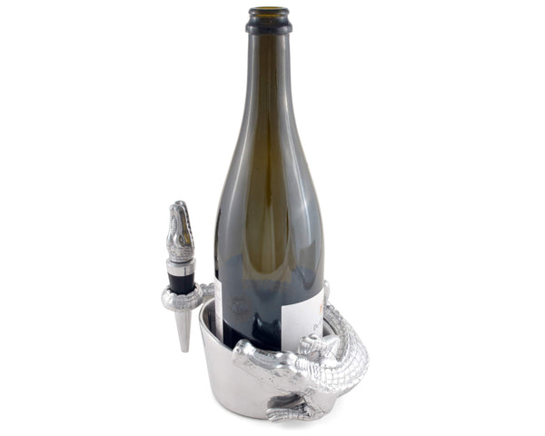 Alligator Wine Coaster & Bottle Stopper Set