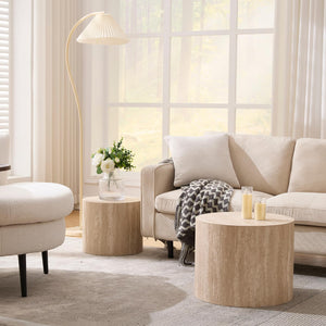 Round Nesting Coffee & Side Table Set of 2, Wood, No Assembly