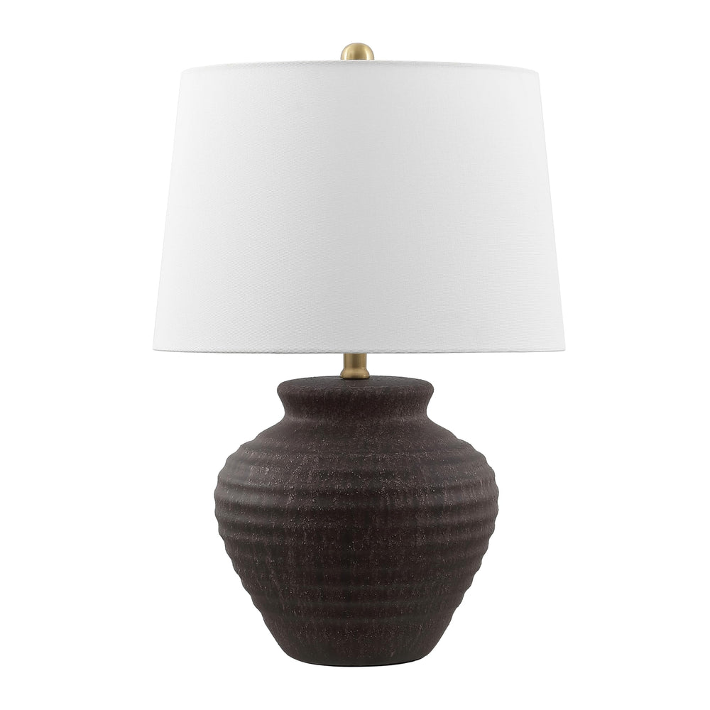 Dark Brown Ceramic Table Lamp with Fabric Shade