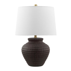 Dark Brown Ceramic Table Lamp with Fabric Shade