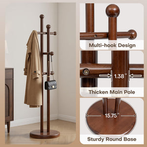 Freestanding Wooden Coat Rack Tree