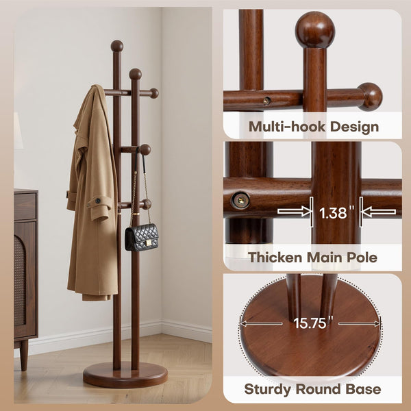 Freestanding Wooden Coat Rack Tree