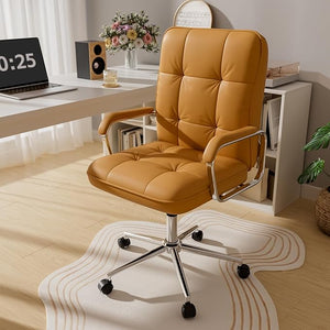 Mid-Back PU Leather Office Chair with Swivel & Padded Arms
