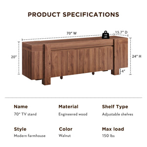 70" Farmhouse TV Stand with Storage Cabinet