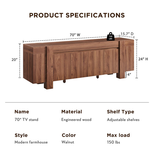 70" Farmhouse TV Stand with Storage Cabinet