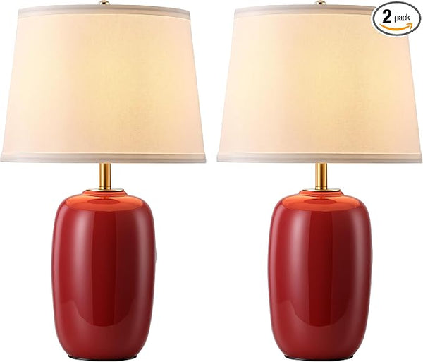 22-Inch Ceramic Table Lamps Set of 2 with Fabric Shade