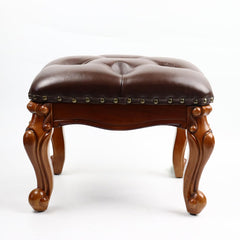 Solid Wood Leather Footstool Ottoman