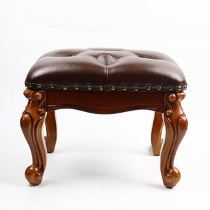 Solid Wood Leather Footstool Ottoman