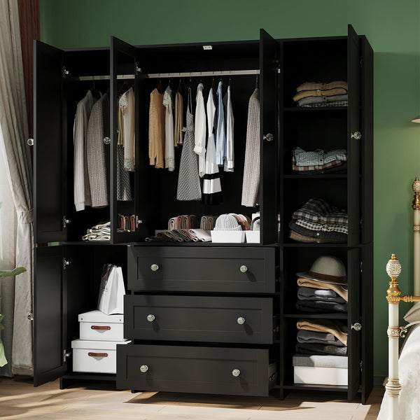 Armoire Wardrobe Closet with Mirror, Drawers & Hanging Rod