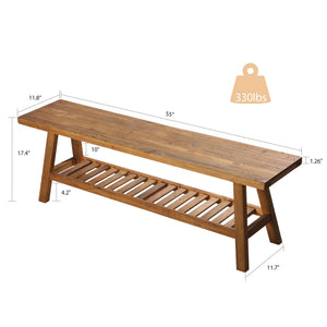 Rustic Reclaimed Wood Entryway Bench with Storage Shelf