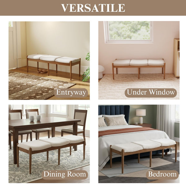 Upholstered Ottoman Bench with Wood Legs