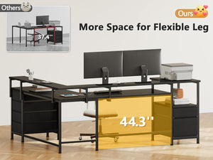 L-Shaped Gaming Desk with 6 Drawers, Monitor Stand & Power Outlets