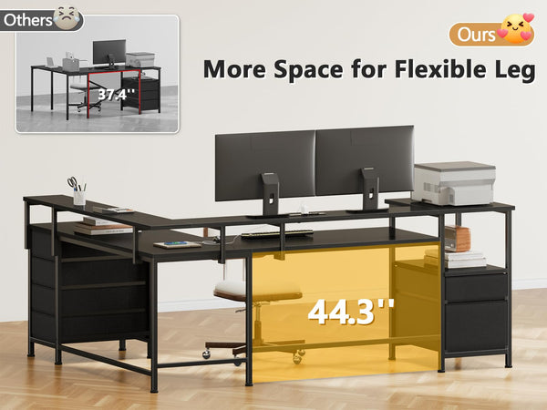 L-Shaped Gaming Desk with 6 Drawers, Monitor Stand & Power Outlets