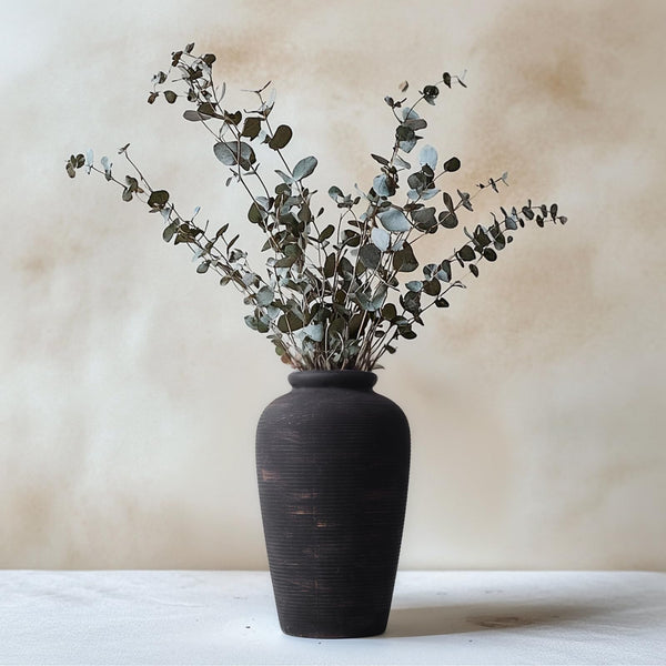 Black Ceramic Vase – Tall Rustic Farmhouse Decor