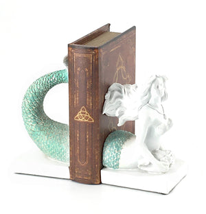 Mermaid Bookends Antique White Shelf Decor 9 Inch