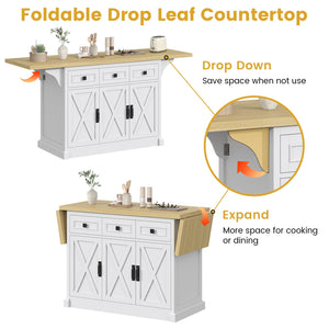 Large Kitchen Island with Drop Leaf & Power Outlet