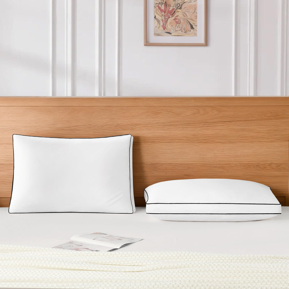 Queen Size Goose Feather Down Bed Pillows – 2 Pack Gusseted