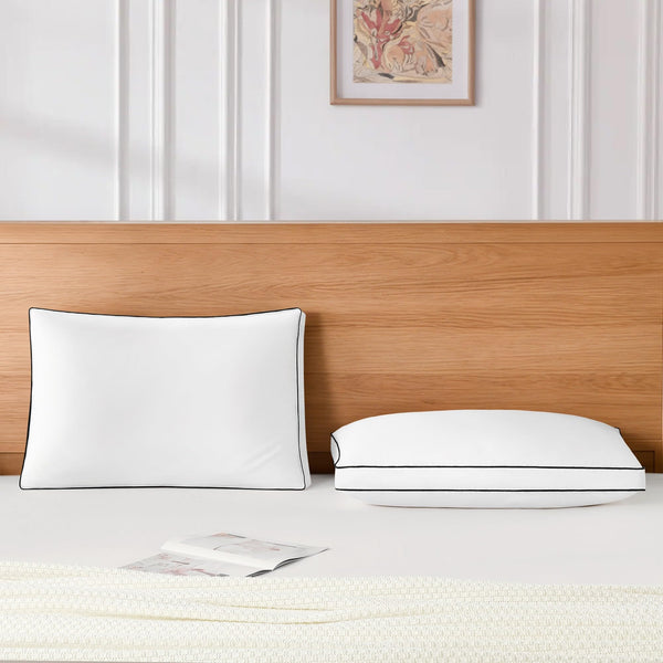 Queen Size Goose Feather Down Bed Pillows – 2 Pack Gusseted