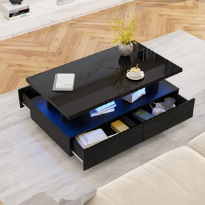 LED Coffee Table with 4 Drawers & High-Gloss Finish