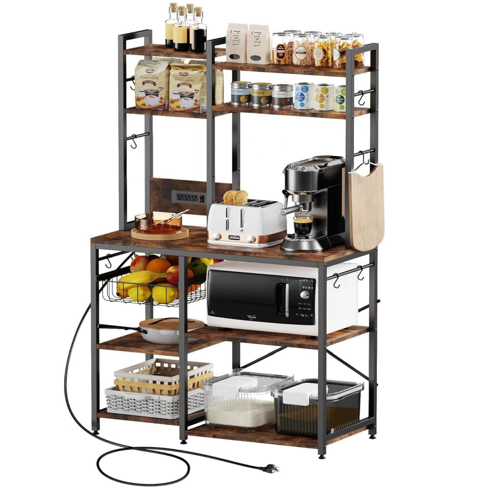 6-Tier Kitchen Baker's Rack with Power Outlet and Wire Basket