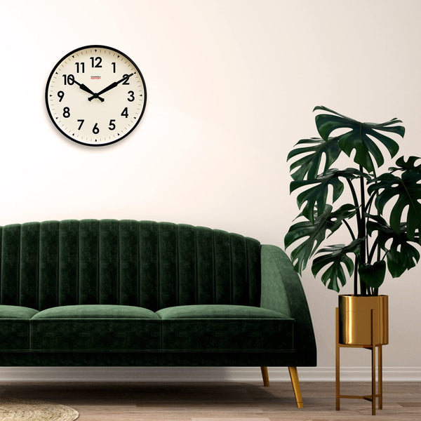 18-Inch Round Metal Wall Clock – Black, Silent Analog