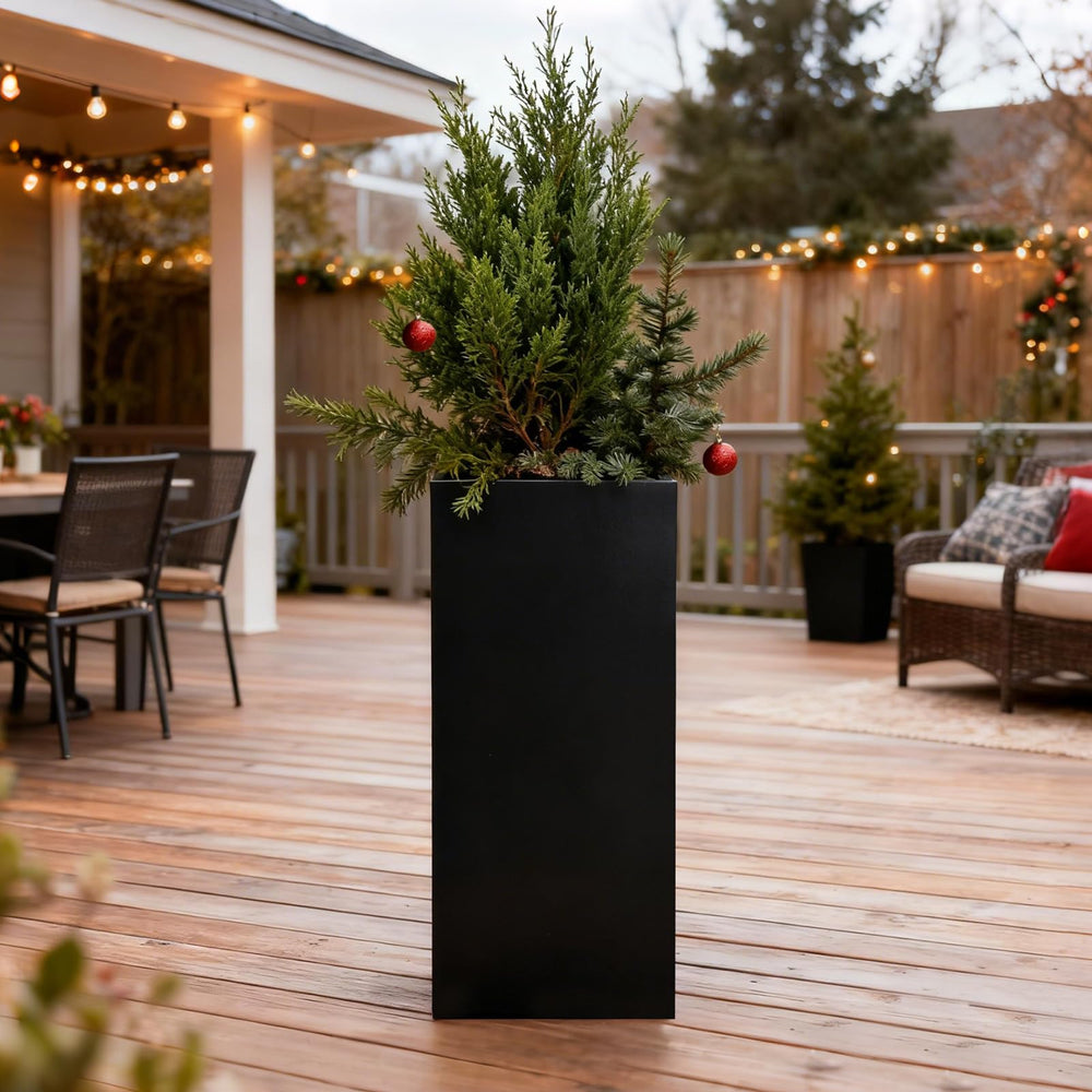 Tall Metal Outdoor Planter Box 14"x14"x30" with Removable Shelf