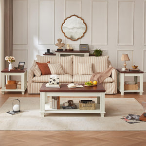 Farmhouse Coffee Table Set of 3 with Open Shelf