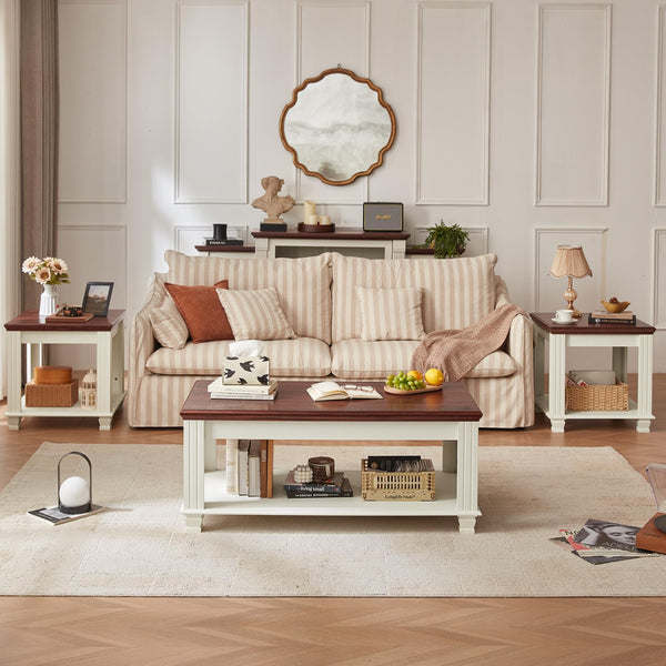 Farmhouse Coffee Table Set of 3 with Open Shelf
