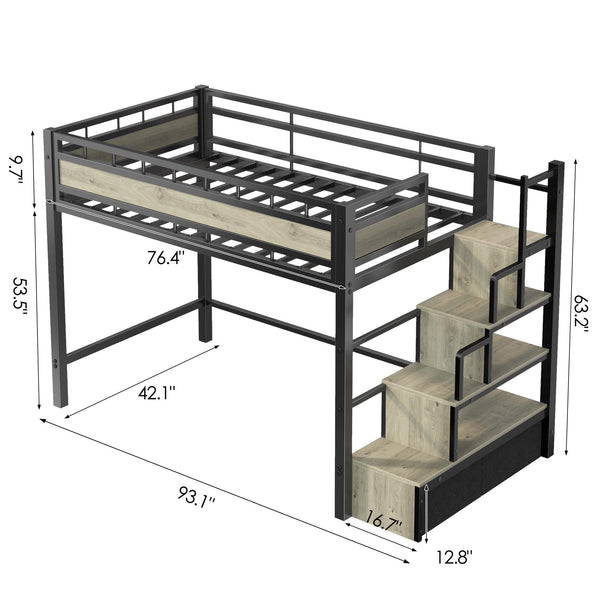 Twin Loft Bed with Stairs & 53.5" Under-Bed Clearance