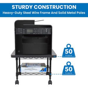 Rolling Under Desk Printer Stand with Wheels, 2-Tier Storage Cart