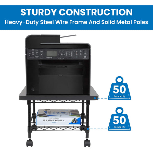 Rolling Under Desk Printer Stand with Wheels, 2-Tier Storage Cart