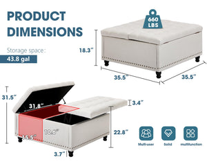 Large Square Storage Ottoman with Lift Top