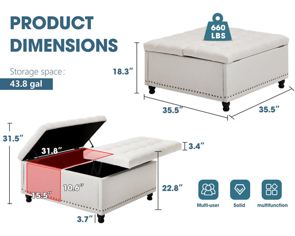 Large Square Storage Ottoman with Lift Top