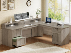 63" L-Shaped Desk with Drawers, Monitor Stand & Storage Cabinet