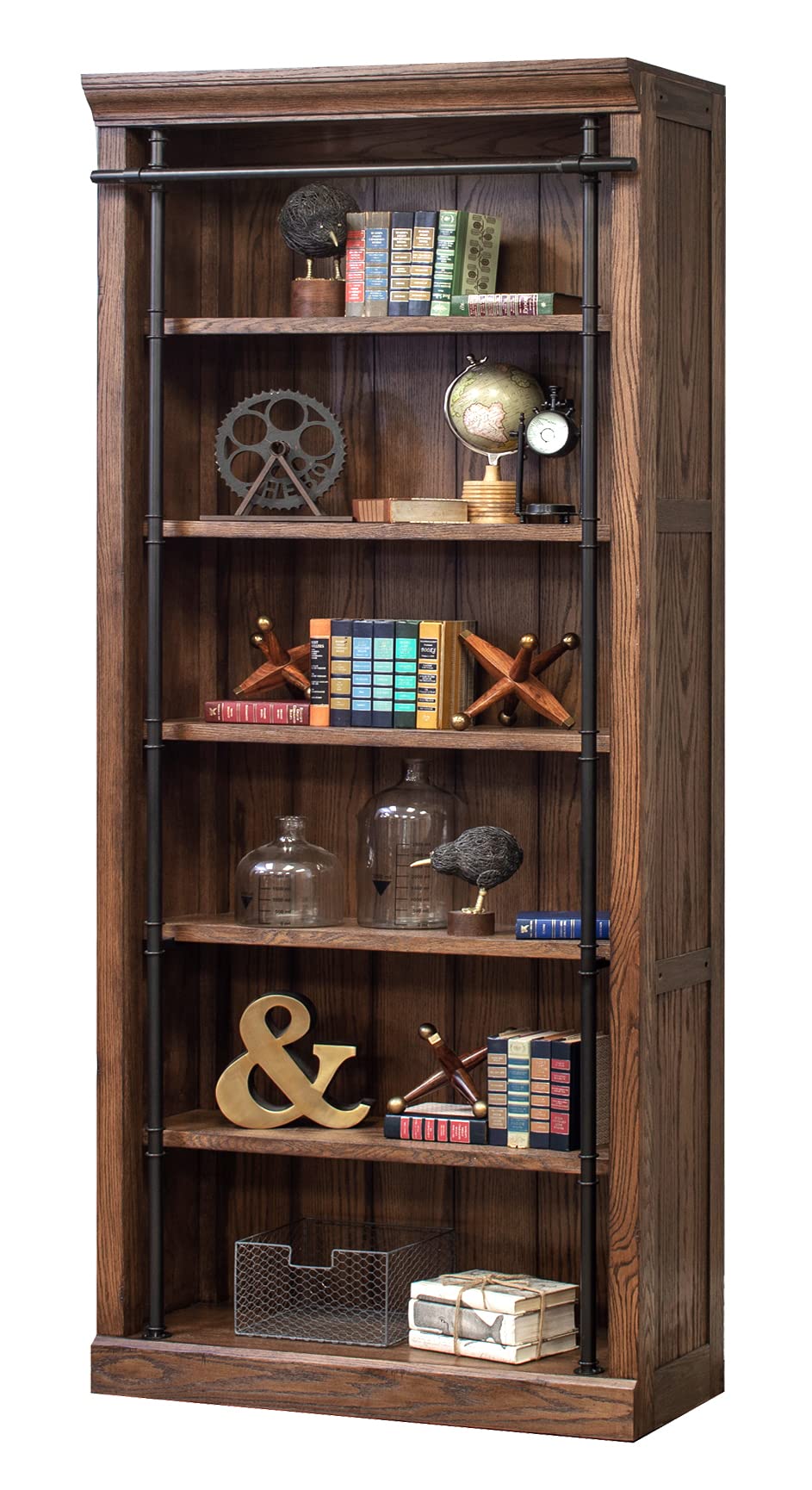 3-Piece Bookcase Wall with Ladder & 5 Adjustable Shelves – Wood & Steel Frame