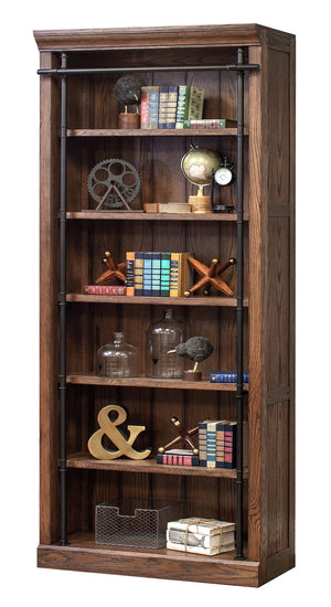 3-Piece Bookcase Wall with Ladder & 5 Adjustable Shelves – Wood & Steel Frame