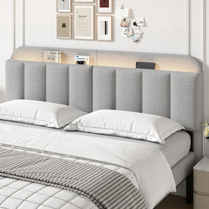 Upholstered Headboard with LED Lighting & Storage