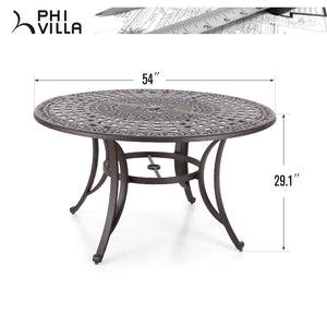 Round Cast Aluminum Outdoor Dining Table with Umbrella Hole