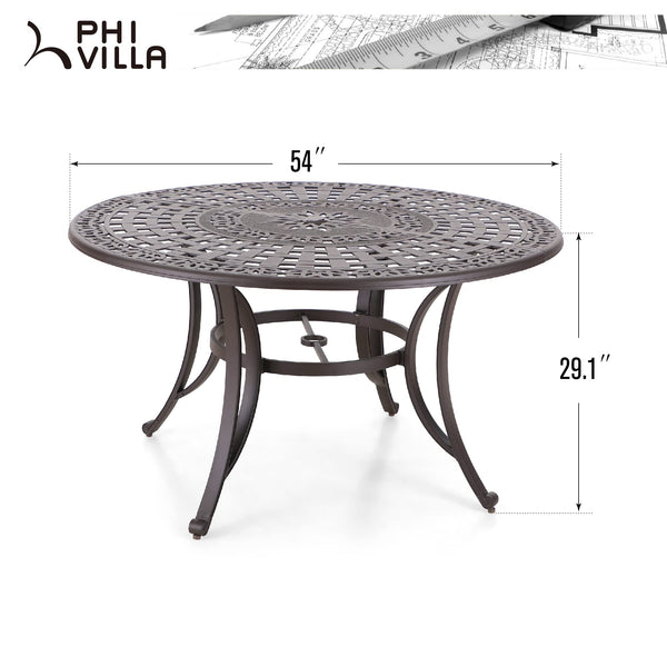 Round Cast Aluminum Outdoor Dining Table with Umbrella Hole