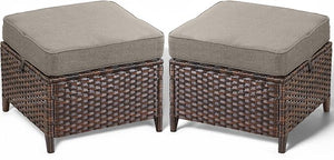 Outdoor Wicker Patio Ottoman Set - 2 Piece