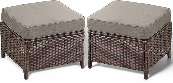Outdoor Wicker Patio Ottoman Set - 2 Piece