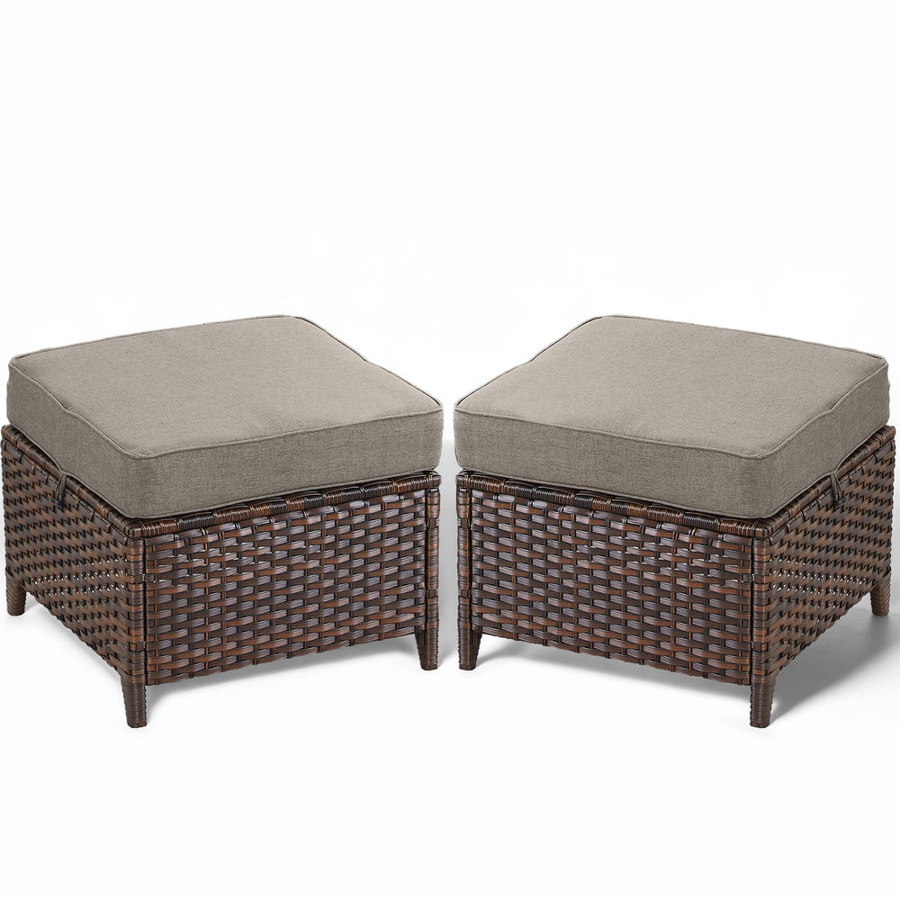 Outdoor Wicker Patio Ottoman Set of 2 – Multipurpose Footrest, Bench & Side Table